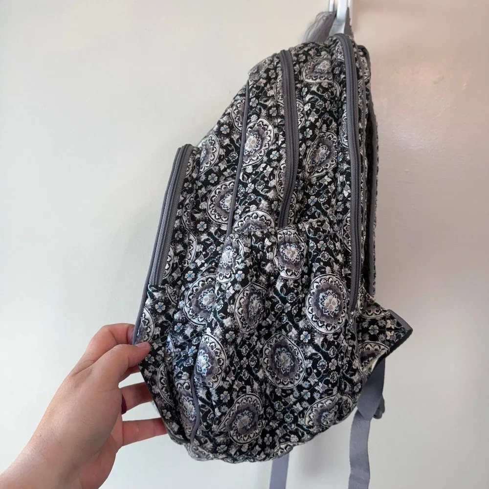 Vera Bradley Charcoal Medallion Paisley Print Campus Backpack Quilted Cotton